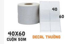 Decal in tem nhãn, mã vạch 40x60 cuộn 50m , 2tem/hàng